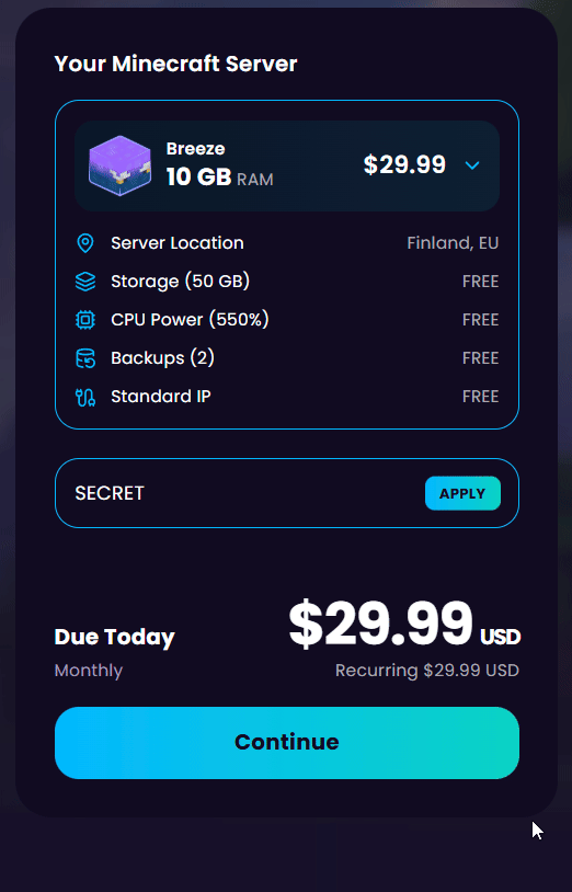 A gif of WiseHosting's coupon system on checkout