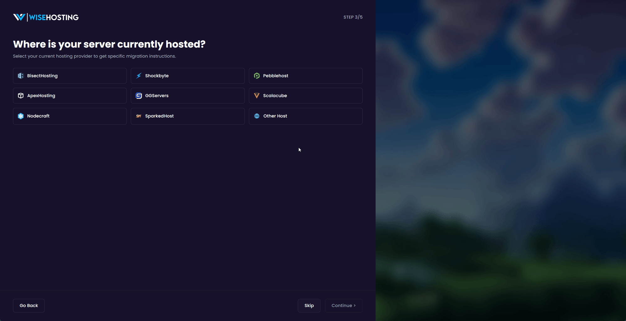 A gif of WiseHosting's file importer from a different host