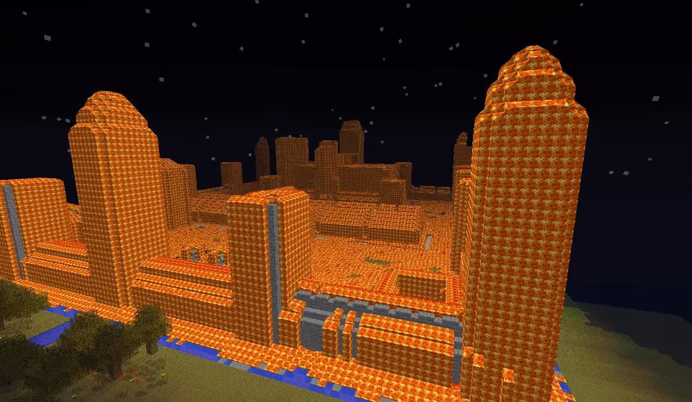 An example of environmental griefing shared by Four4 from the Minecraft archive wiki.