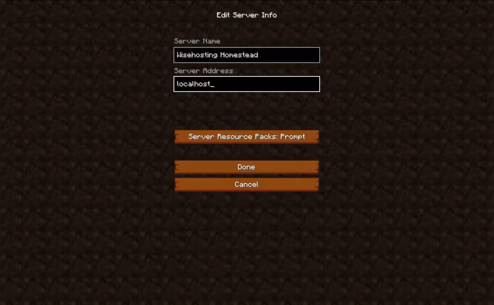 Homestead client add server pace with localhost as the server address typed in