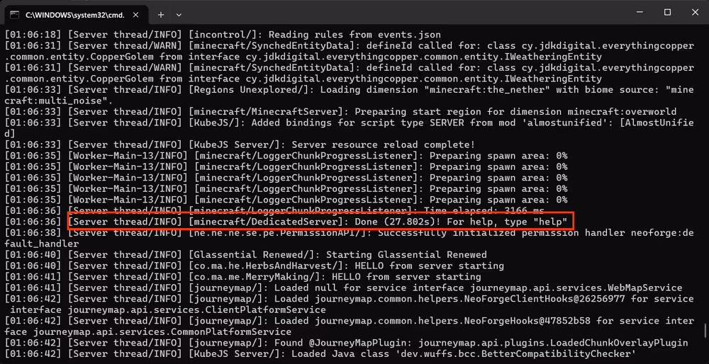 Terminal showing the successful startup message with no visible errors