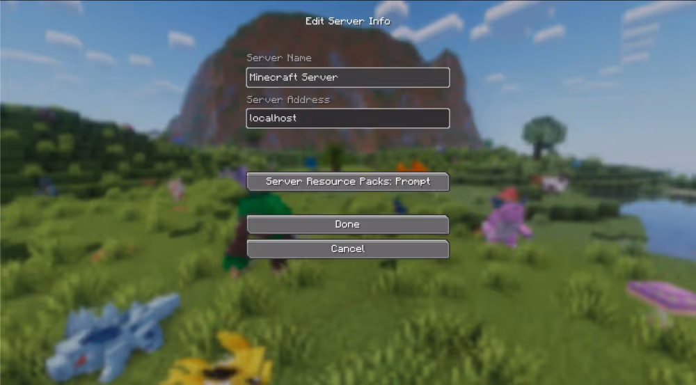 Cobbleverse add server page with localhost typed in