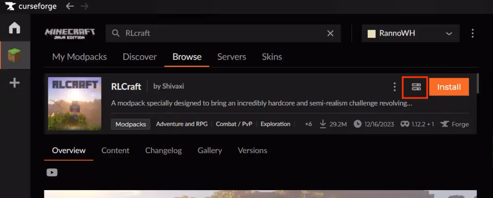 download server pack button location highlighted