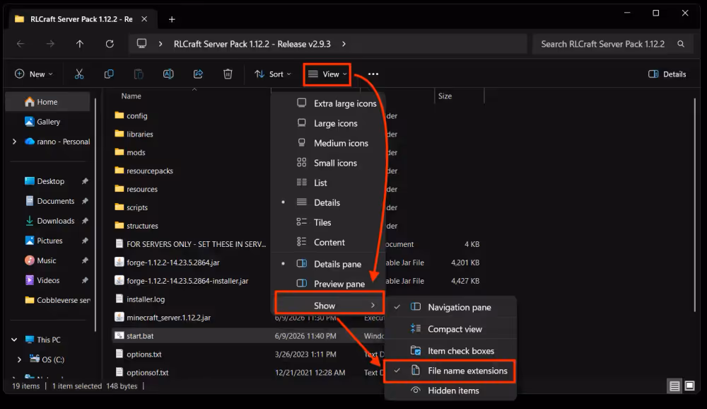 How to enable file name extensions