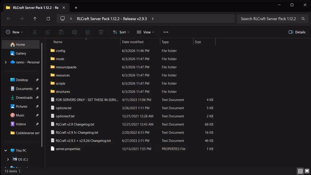 Extracted RLCraft server pack