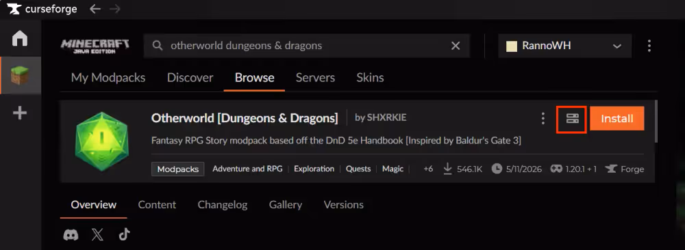 Download server pack button location highlighted in a red box.