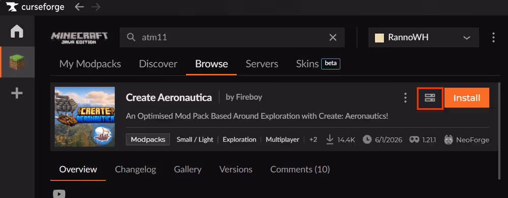 Download server pack button highlighted in a red box